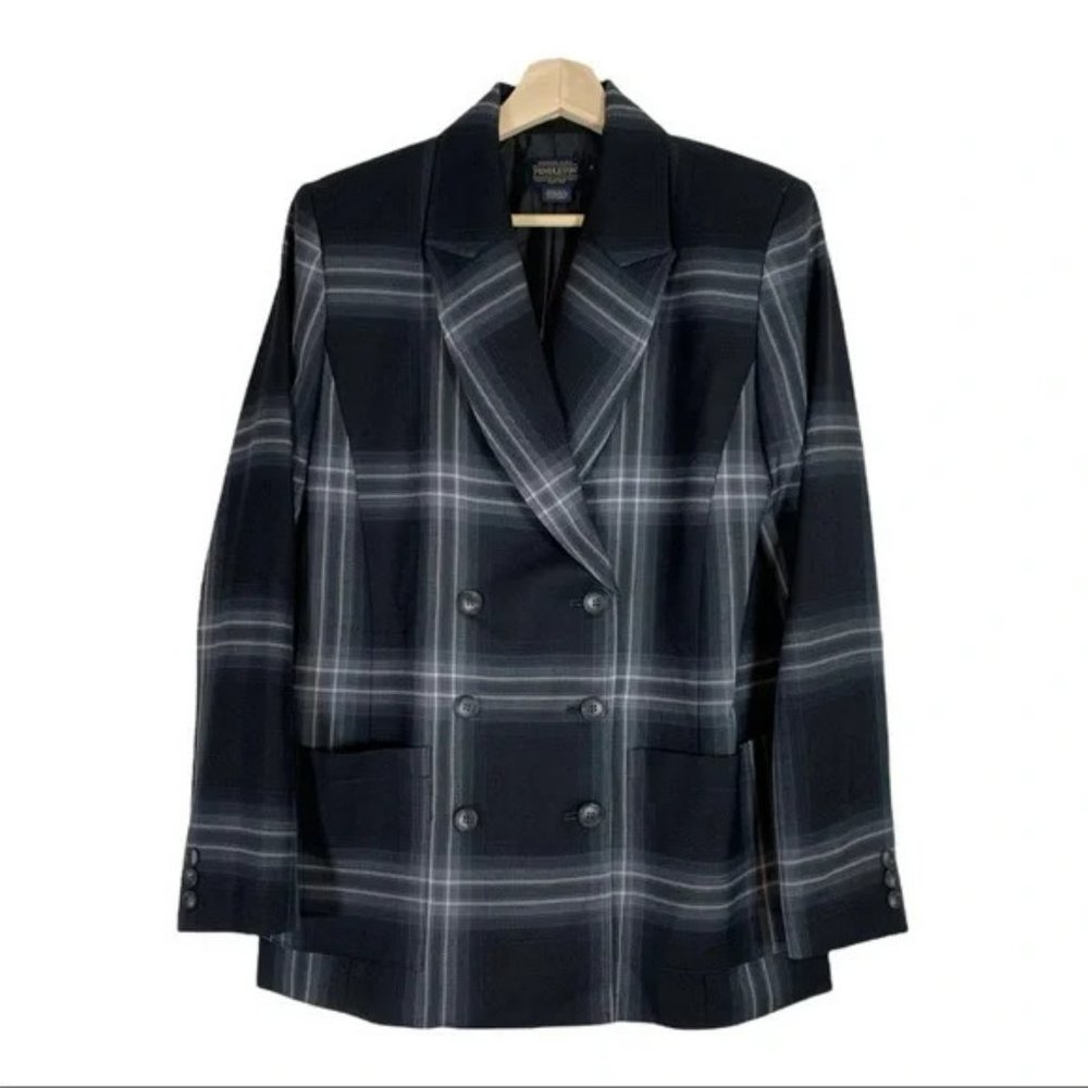 Vintage Pendleton Wool Double Plaid Breasted Blaz… - image 1